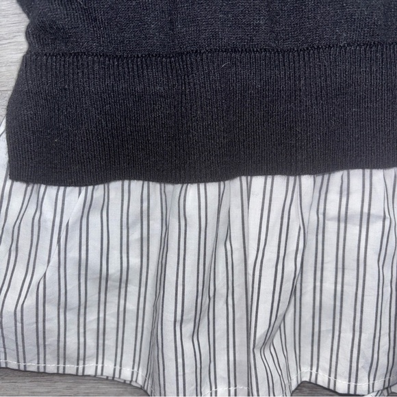 Kate Spade Black Long Sleeve Top with Striped Ruffle Hem - Size Medium - Picture 3 of 7